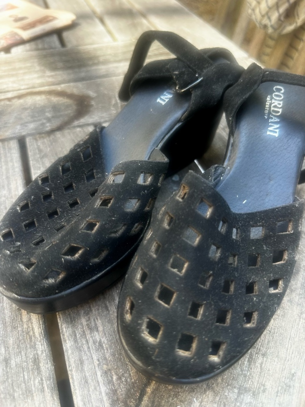 Cordani Black Suede Sandals Size 38, Ankle Strap, Platform